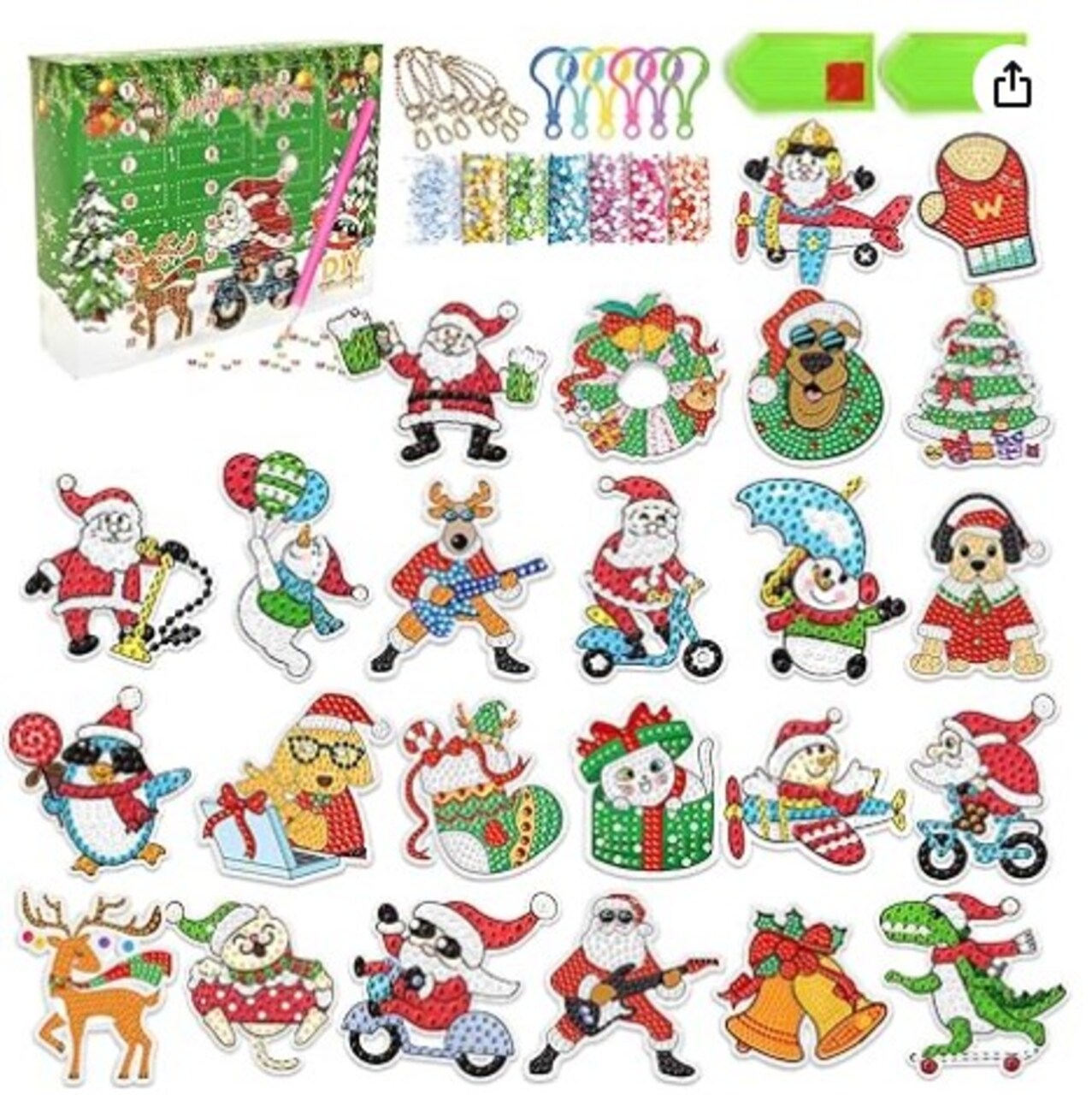 24pcs Diamond Art Keychains, Diamond Painting Advent Calendar 2023 DIY Diamond Painting Kits Decorations Ideas, Christmas Countdown Calendar for Kids Girls Favors for a Party